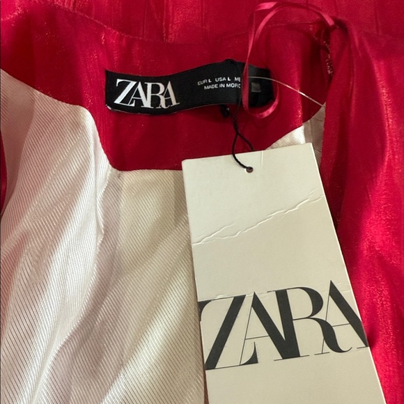 NWT ZARA Hot Pink Metallic Blazer Iridescent Pleated Power Jacket Fuchsia Blazer - Picture 8 of 9